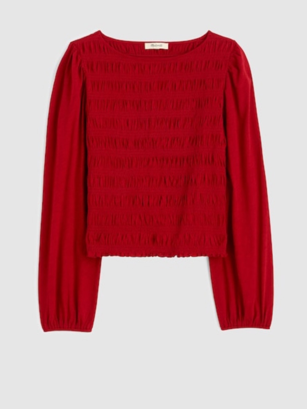 Madewell Women’s Smocked Boatneck Top Ruby Red Size Small 100% Cotton